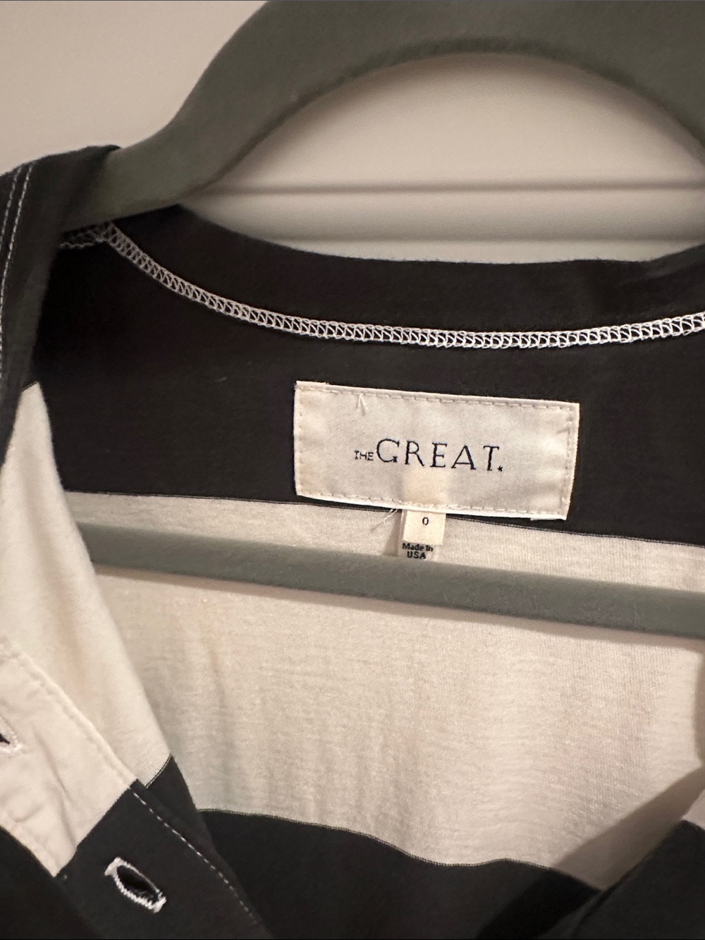 THE GREAT. Dark Green & White Striped Rugby Top, Size 0 - Picture 3 of 3
